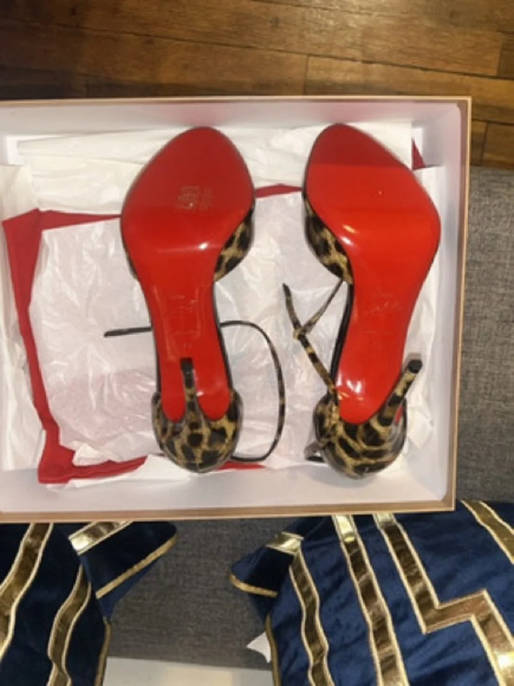 Christian Louboutin Leopard Patent Leather Peep Toe Ankle Strap Heels EU 39
